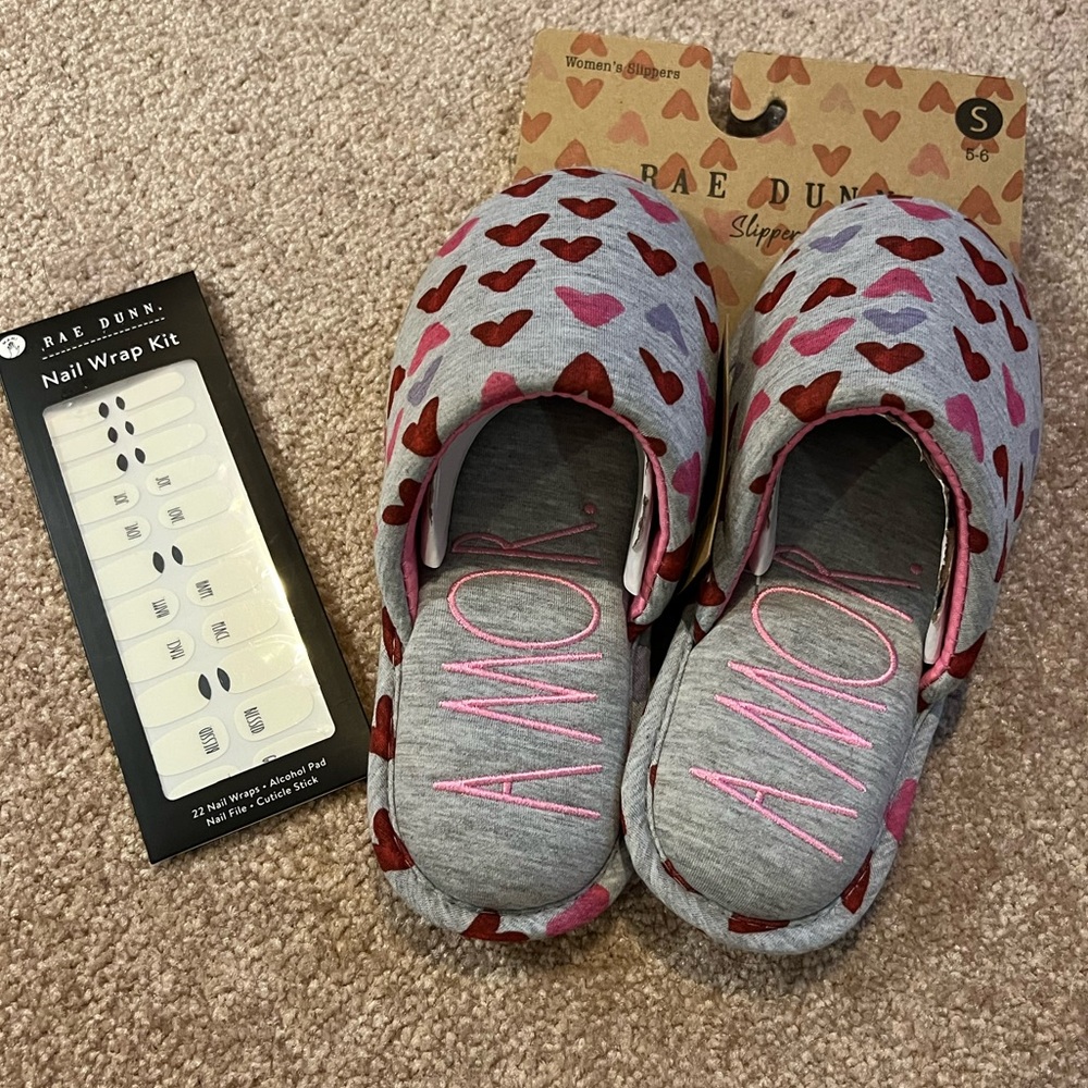 Rae Dunn Slippers and Nail Wraps NWT